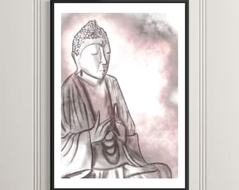 Calm Buddha Wall Print – Meditation Inspired Illustration Art for Kitchens, Bedrooms and Living Rooms, (Unframed), Peaceful Zen Artwork