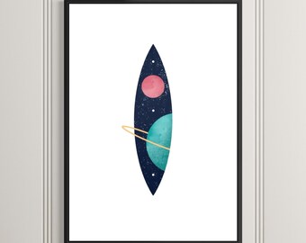 Impresión de arte espacial minimalista, ilustración abstracta de planetas, arte mural cósmico moderno (sin marco), decoración celestial geométrica