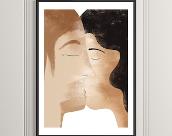 Romantic Couple Wall Art Print, Kissing Lovers Artwork for Bedroom or Living Room, Unframed, Couples, Love, Valentines, Anniversary Gifts