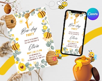 Editable Bee Birthday Invitation | Sweet As Can Bee Birthday Party | Bee Day Invitation | Cute Bumble Bee Invite | Instant Download