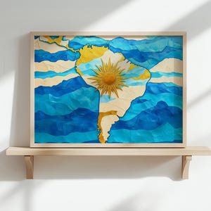 Südamerika Karte Poster Argentinien Flagge Farben - Strukturierte Sunburst Wandkunst, südamerikanisches Landesdekor