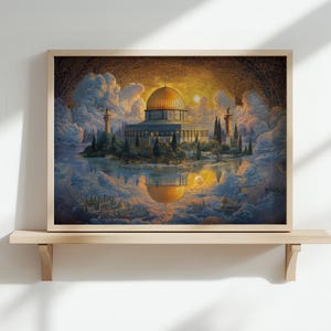 Stampa artistica della Cupola della Roccia - Poster surreale e fantasy della Cupola Dorata, decorazione da parete con cielo da sogno, regalo per casa e ufficio