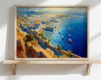 Ancient Carthage Landscape Wall Art, Mediterranean Harbor Poster, Historical City Print
