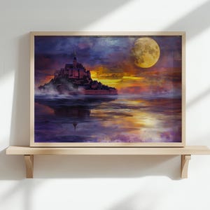 Stampa artistica da parete di Mont-Saint-Michel – Poster di un monumento francese surrealista, decorazione da sogno per la casa, regalo di viaggio in Francia