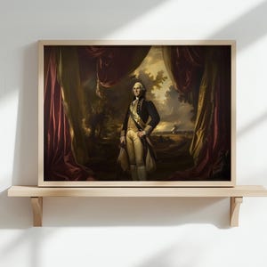 George Washington Portrait Print – Historic Baroque American Art Wall Decor in Regal Style