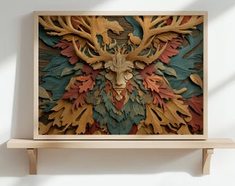 Cernunnos Print: Celtic Horned God, Layered Paper Cut Style