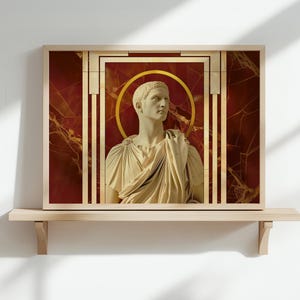 Augustus Caesar Art Deco Poster: Roman Emperor Bust Print