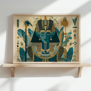 Egyptian Pharaoh Art Print: Ancient Palette Flat Vector Style