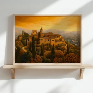 Stampa artistica da parete Alhambra - Poster del palazzo moresco di Granada, Spagna, decorazione paesaggistica, opera d'arte di architettura spagnola