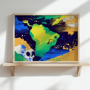 Pop Art Südamerika Karte Poster in Brasilien Farben - Bold Modern Wall Print
