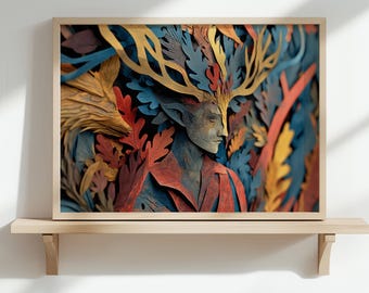 Cernunnos Print: Celtic Forest God Paper Cut Style Art