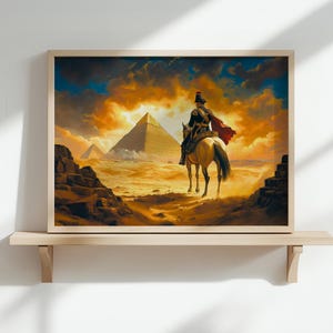 Arte mural de Napoleón Bonaparte: Impresión de la campaña de Egipto, general francés en las pirámides, decoración militar histórica
