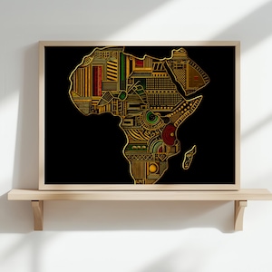 Poster Art déco Afrique avec lignes tribales dorées et design géométrique d'inspiration malienne