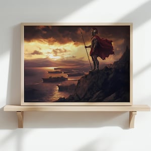 Poster di Re Leonida - Stampa artistica da parete di Sparta, Decorazione dell'antica Grecia, Opera d'arte della battaglia delle Termopili, Regalo di guerriero storico, Stampa della storia greca