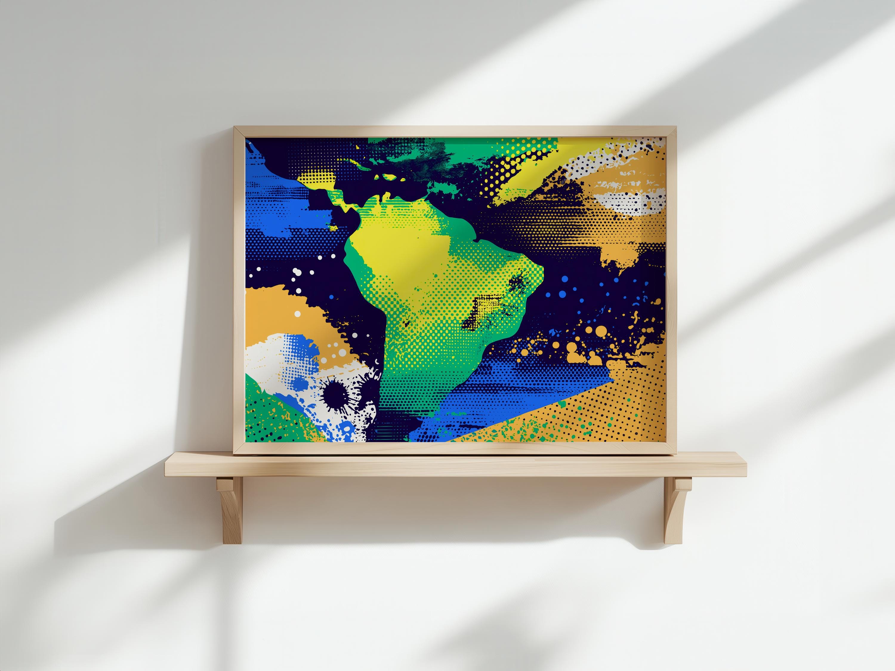 南アメリカ/ブラジル　地図(壁掛けアート) ブラジルの色彩豊かな南米地図：ポップアートのウォールプリント