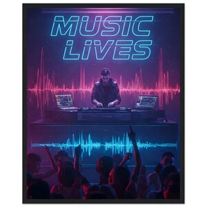 Music Lives - Mounted Framed Poster Series | Perfect Gift for Music Lovers | Modern Wall Decor