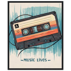 Music Lives - Mounted Framed Poster Series | Perfect Gift for Music Lovers | Modern Wall Decor