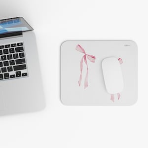 Elegant Ribbon Mouse Pad - Cute Desk Accessory, Office Decor, Gift for Her, Stationery Lover, Stylish Workspace, Coquette Pink Aesthetic