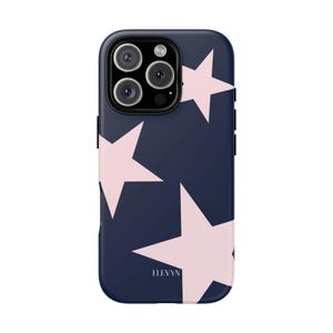 Navy Pink Star Phone Case | Stylish Phone Cover, Cell Phone Accessory, Gift for Her, Trendy Tech Protector, Pink and Navy case, Star Case