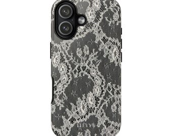 Black Lace Pattern Phone Case | Elegant Protection for Your Device, Stylish Chic Phone Cover