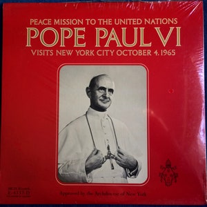 POPE PAUL SEALED - Peace Mission To The United Nations, Pope Paul 6 Visits New York City 1965 Lp Vintage Vinyl Record Album Mint