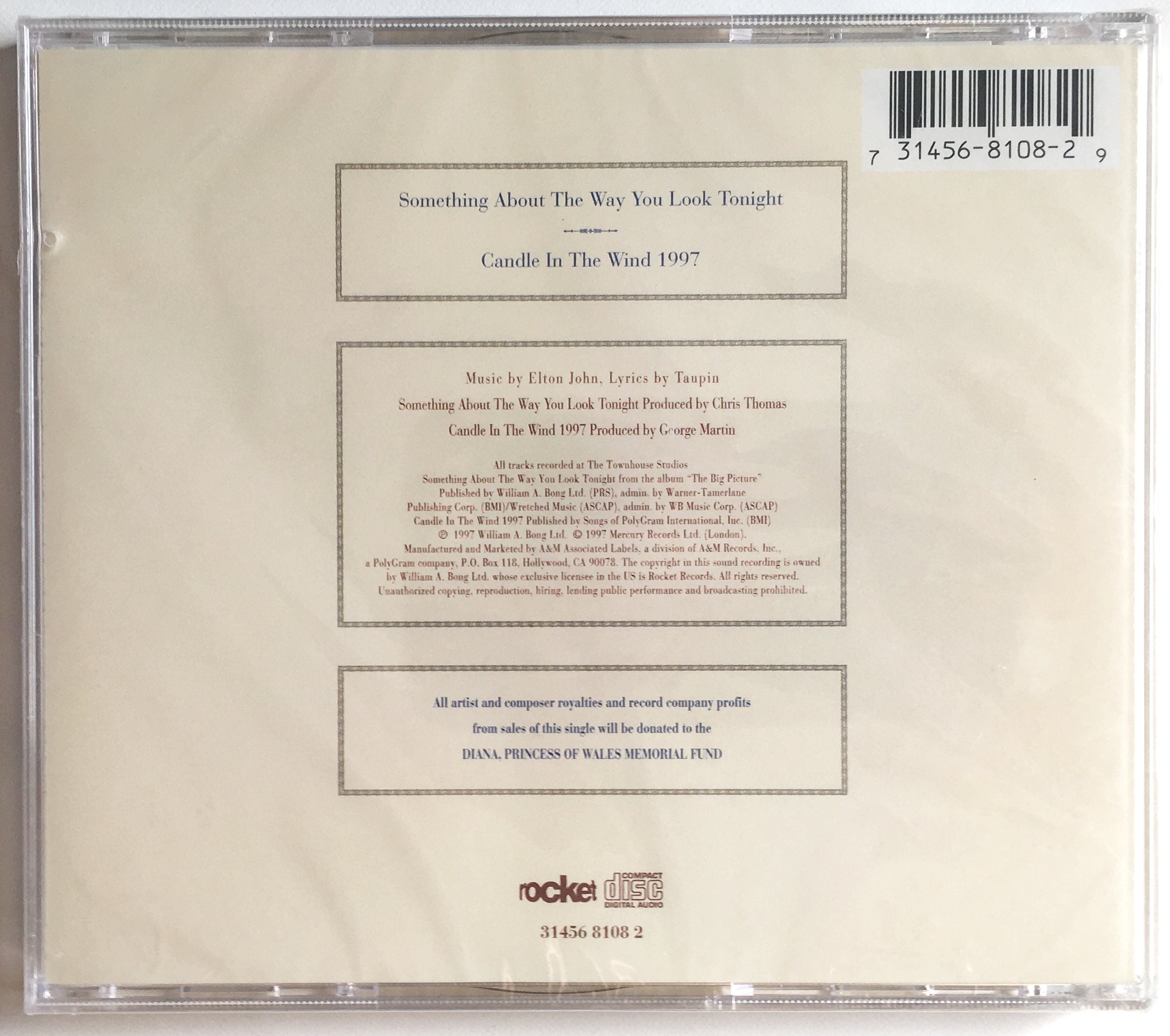 ELTON JOHN SEALED - Candle in the Wind Cd Single 1997