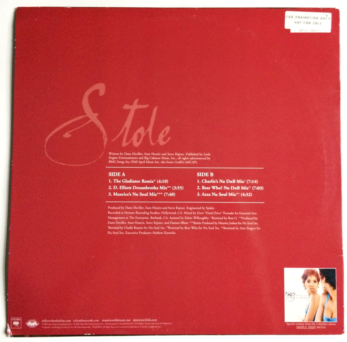 KELLY ROWLAND STOLE 12 Inch Single Ep Original Vintage Vinyl - Etsy