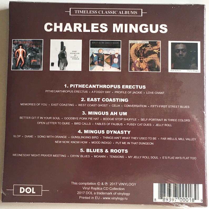 May include: A CD compilation of timeless classic albums by Charles Mingus. The cover features a collage of album covers with the title "Charles Mingus" in large white letters.