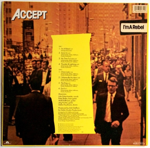ACCEPT - I'm A Rebel Lp 1980 Original Vintage Vinyl Record Album
