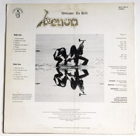 VENOM Welcome to Hell Lp 1981 Original Vintage Vinyl Record Album