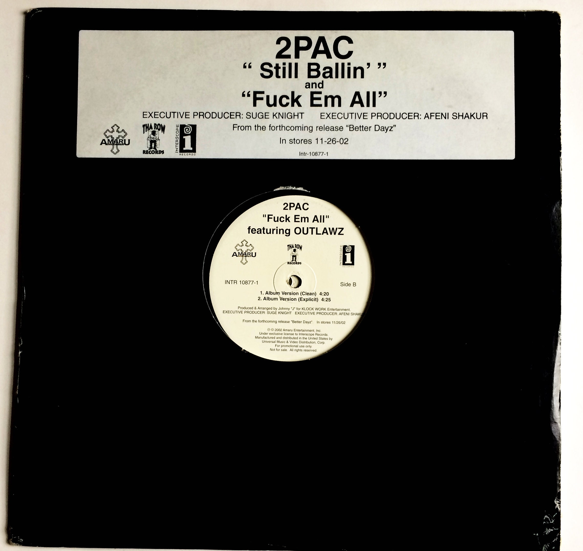2PAC - FUCK EM ALL / Still Ballin 12 Inch Single Original Vintage