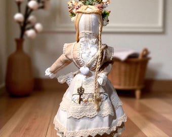 手作りウクライナのモタンカ人形「ナディア」（希望） - 28 cm（11インチ）スラブのラグドール、民芸品のお守り、素朴なホームデコレーションギフト