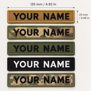Parche de cinta con nombre personalizado / Etiqueta con nombre bordada de 125 x 25 mm / Parche con texto personalizado / Parche con nombre para uniformes y equipo