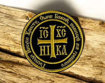 Patch Cruz Ortodoxa IC XC NIKA – Emblema Cristão Termocolante – Jesus Conquista