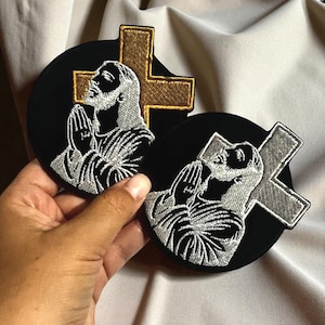 Orthodox embroidered patch Patch with the image of Jesus praying Cross application for clothes and accessories Thermal patch or Velcro