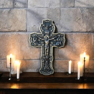 Orthodox Wooden Wall Cross – Handcrafted Christian Crucifix | Religious Home Decor