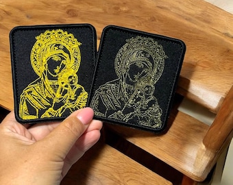 Virgin Mary Embroidered Patch – Orthodox Christian Icon – Iron-on / Sew-on / Hook & Loop