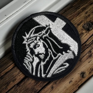 Toppa ricamata di Gesù Cristo – Distintivo religioso cristiano – Fede ortodossa – Gancio e passante / Stirabile / Cucibile