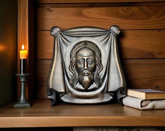 Hand-Carved Wood Mandylion Icon – Orthodox Christian Art
