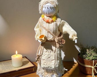 Handgemachte Ukrainische Motanka - Puppe - 28 cm (11 Zoll) slawische Stoffpuppe aus Naturleinen, Volkskunst Talisman, Rustikales Wohndekor Geschenk