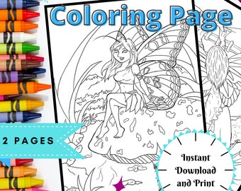 Fairy Pack, Coloring Page Download, Flower Fairy Line Art, Garden Fairy Scene