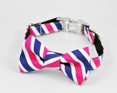 Striped Bow Tie Dog Collar in Pink and Navy