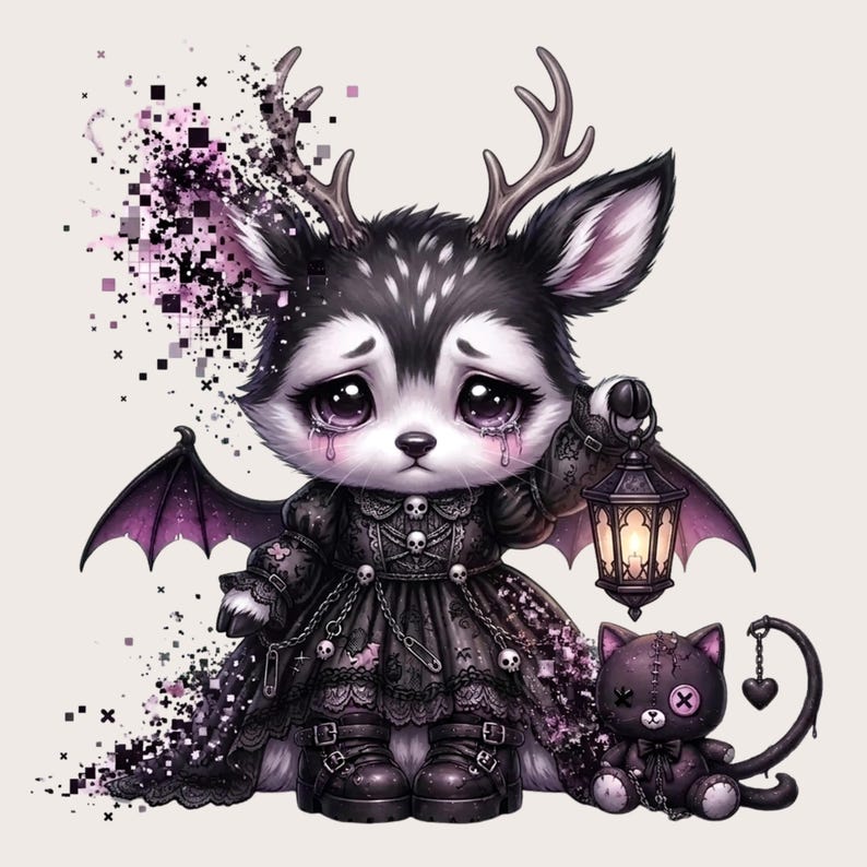 Dark Kawaii Goth Animals Clipart Bundle, Pastel Emo Bat Wings PNG ...
