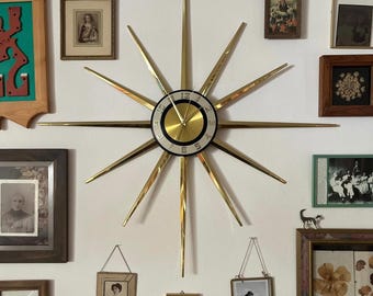 Vintage 1969 Starburst Clock | Robert Shaw Lux Time | 36” Brass Wall Clock | Mid Century Modern | WORKING | Original MCM Clock