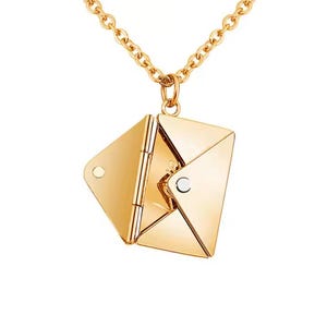 Colgante de medallón con letra secreta en forma de sobre de acero inoxidable, regalo de San Valentín, collar de cadena con letras grabadas personalizadas.