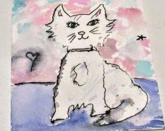 ATC Aceo card cat painting