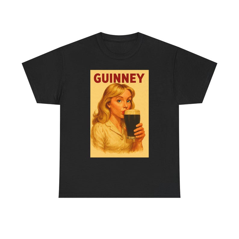 Vintage Girl Drinking Guinness T-Shirt, Retro Pub Style, Unisex Cotton Tee image 3