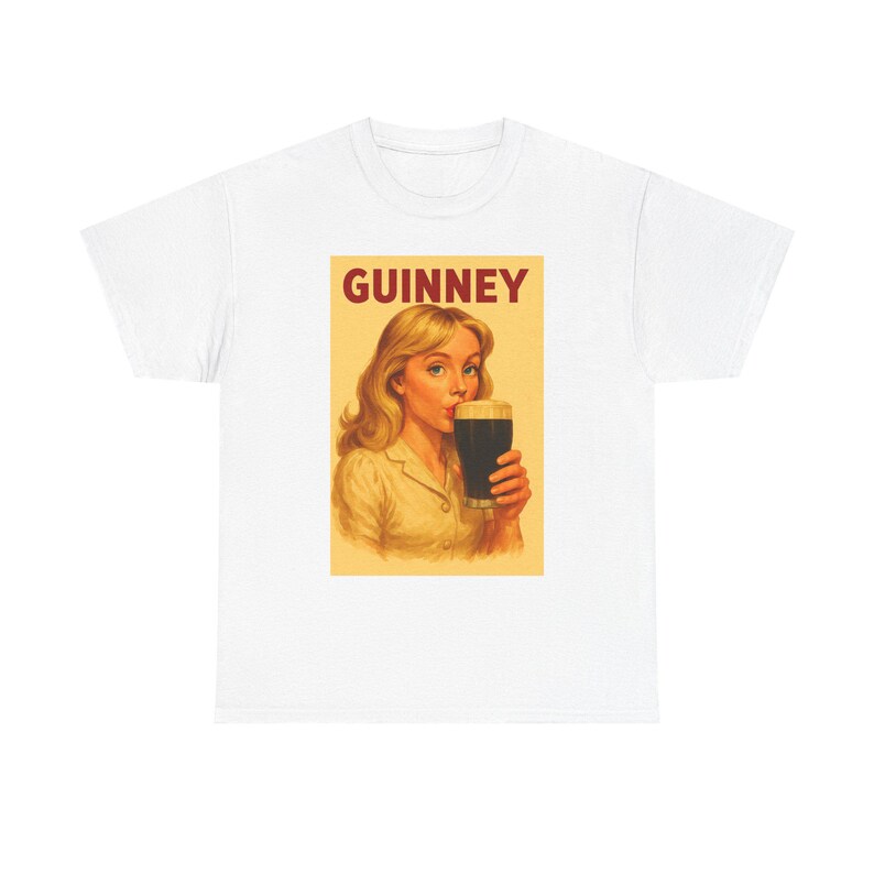 Vintage Girl Drinking Guinness T-Shirt, Retro Pub Style, Unisex Cotton Tee image 2