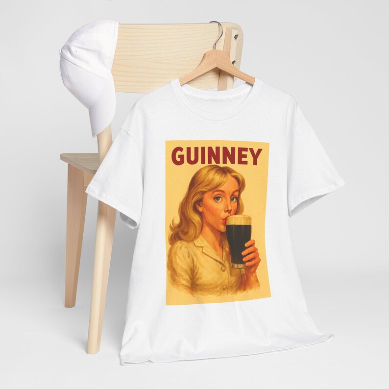 Vintage Girl Drinking Guinness T-Shirt, Retro Pub Style, Unisex Cotton Tee image 4