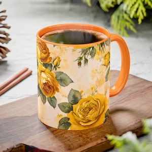 Romantic Yellow Roses Mug - 11oz Ceramic Floral Mug | Shabby Chic Coffee Cup | Gift For Her | Spring Garden Tea Mug | Botanical Mug